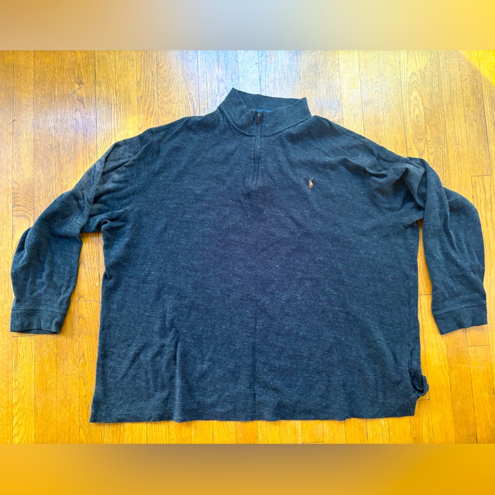 Polo Ralph Lauren Sweater Mens 4XLT Tall Black Quarter Zip Estate Rib Small Pony